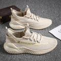 Men's white mesh sports shoes with rubber sole and lace-up front, round toe low-top casual trainers