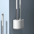 White bathroom silicone toilet brush with long handle and anti-drip ventilated stand