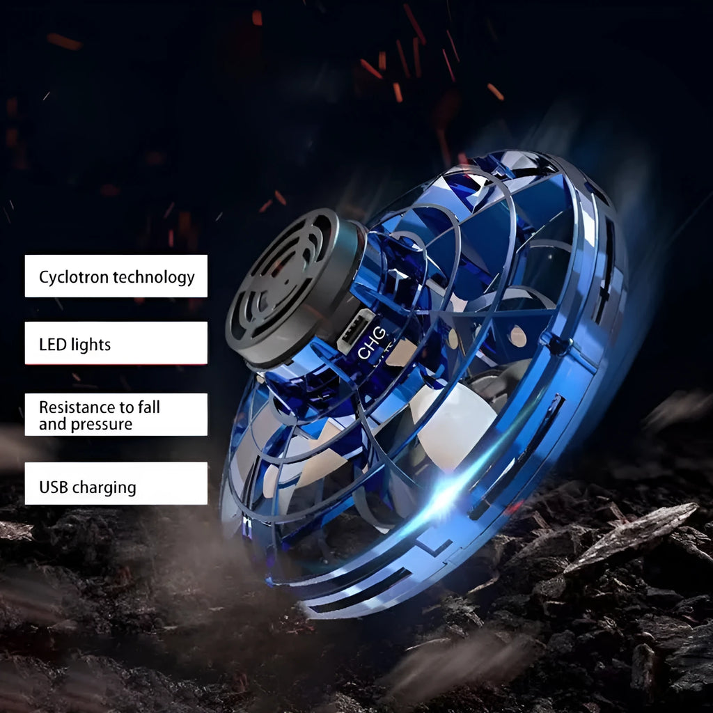 Blue plastic rotating flying gyro induction drone toy 4x8cm manual control