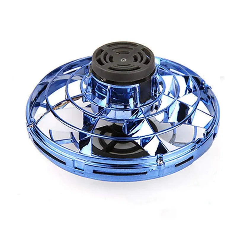 Blue plastic rotating flying gyro induction drone toy 4x8cm manual control