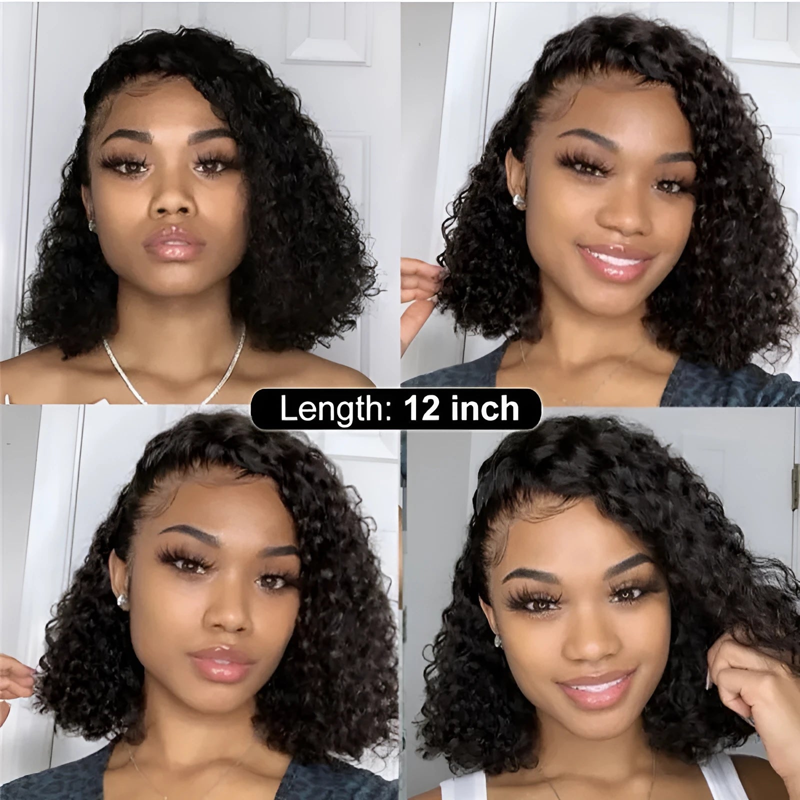 Synthetic lace front wig black small curly hair women's medium long with long bangs