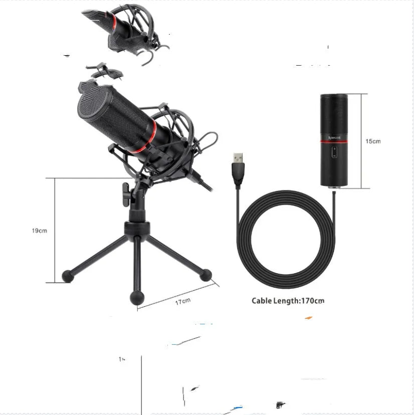 Black live broadcast singing microphone with USB power cable for game anchors and streaming