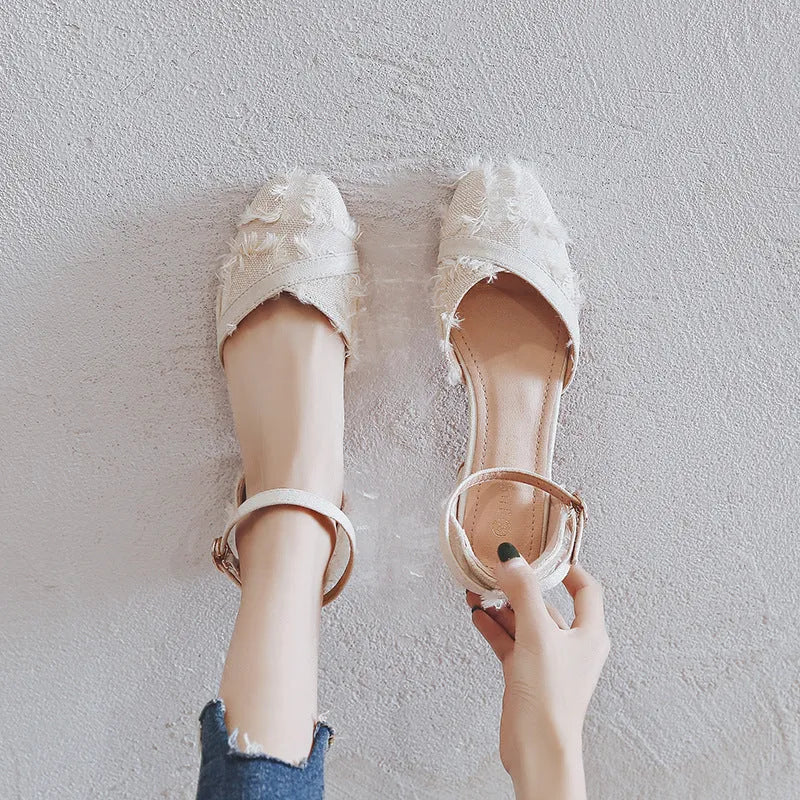 Apricot women's D'Orsay flat shoes with an ankle strap and a low 3cm heel.