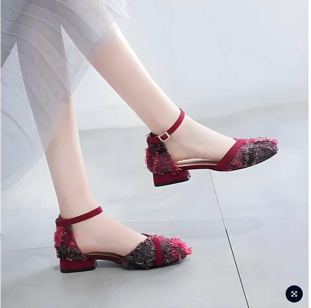 Apricot women's D'Orsay flat shoes with an ankle strap and a low 3cm heel.