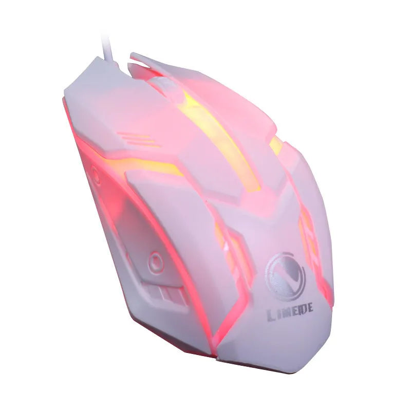 Wired luminous USB computer mouse in black or white with colourful glow effects and 1.3m cable