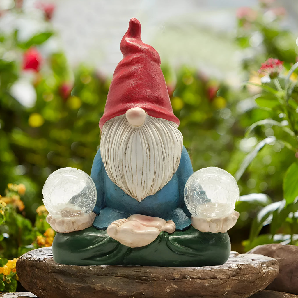 Solar LED resin dwarf doll outdoor ornament with faceless old man design measuring 27x20cm