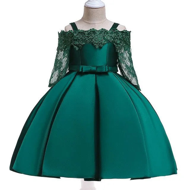 Girls' lace-trimmed dress in polyester available in five colours with toddler to child sizing