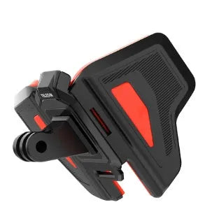 Black motorcycle helmet chin strap mount for GoPro and sports cameras with silicone grip