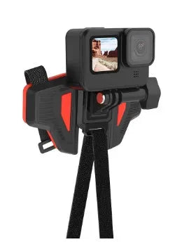 Black motorcycle helmet chin strap mount for GoPro and sports cameras with silicone grip