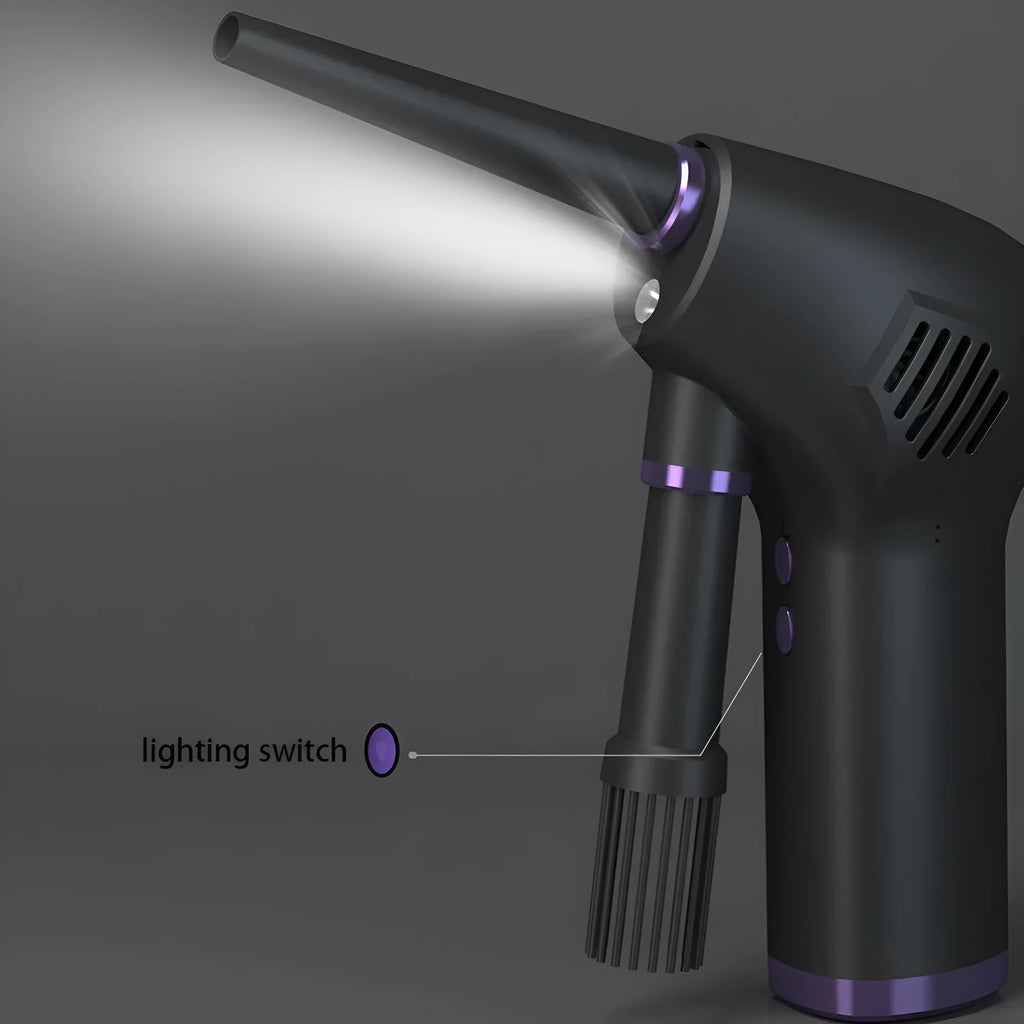 Cordless air duster compressed air blower with LED light for cleaning computer keyboard and camera