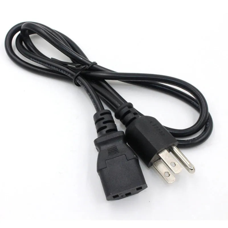 Black American standard AC power cord with US plug, 1.2 metres long with three-core construction