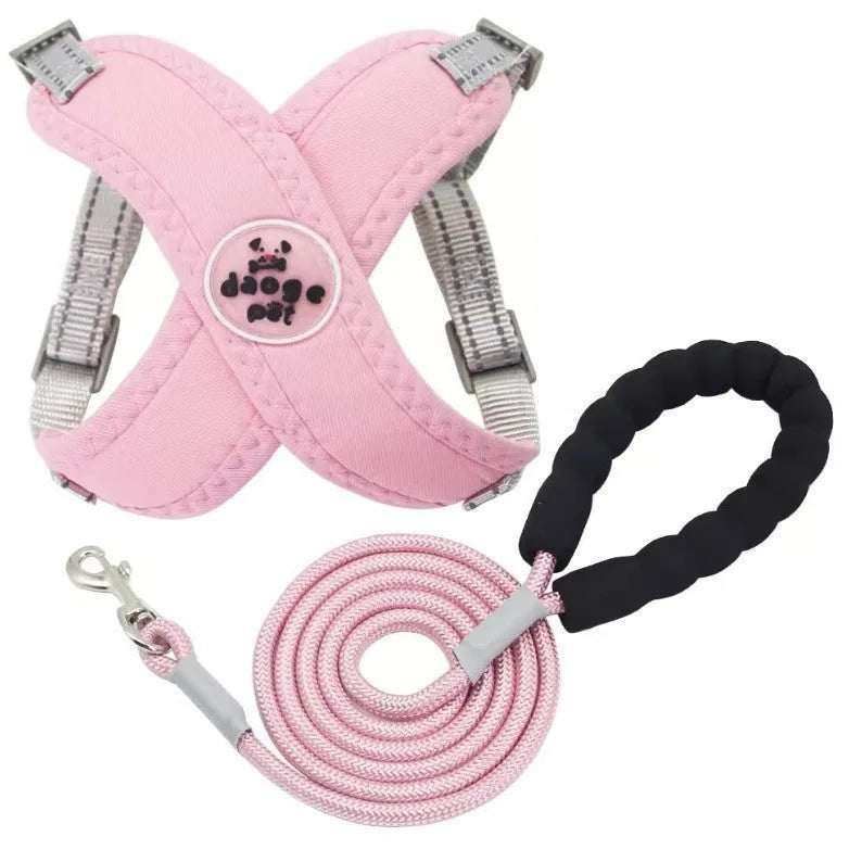 Dog vest with attached holding rope in polyester material, available in multiple colours and sizes