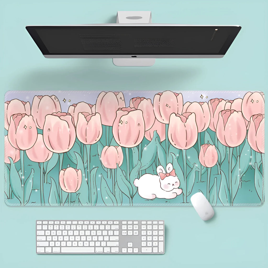 Flower mouse pad with cartoon floral design on natural rubber base showing non-slip properties