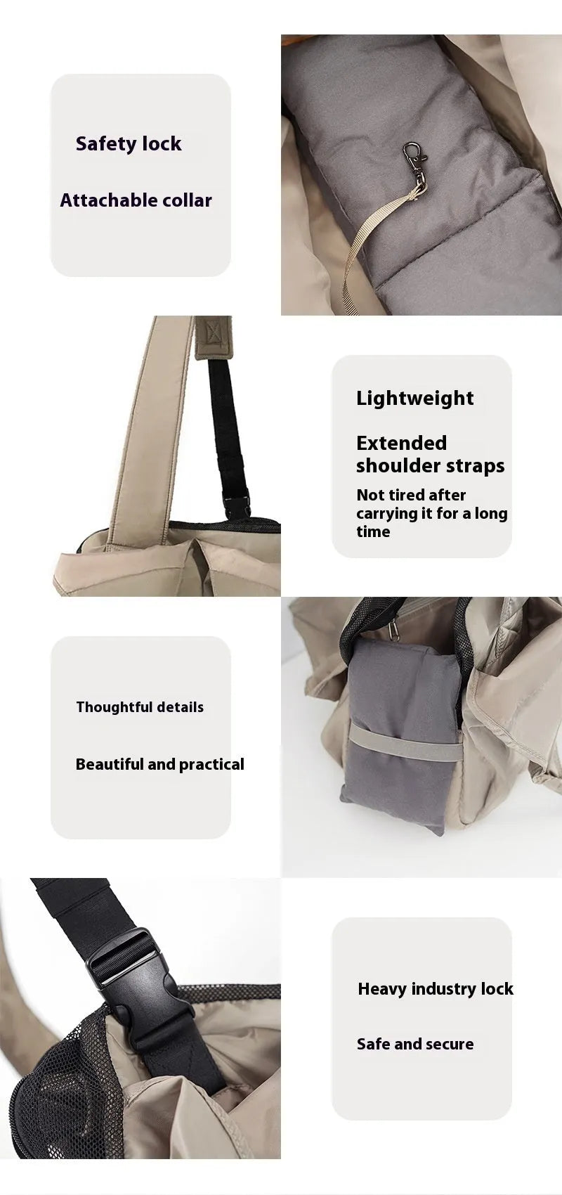 Apricot colour cloth pet carrier handbag with dimensions 41 cm long by 16 cm wide by 28 cm high