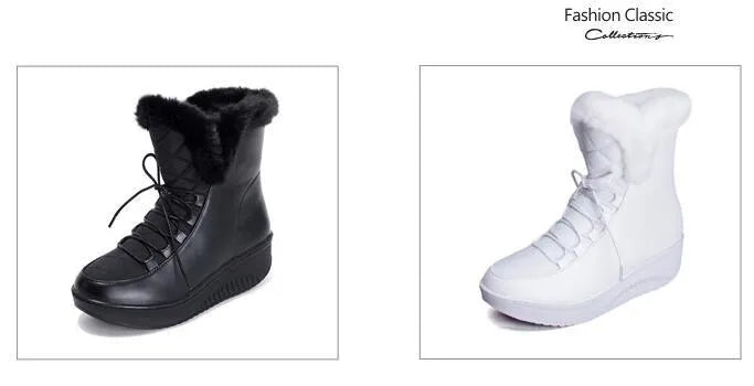 Women's black winter platform boots with 3cm heel and lace-up closure