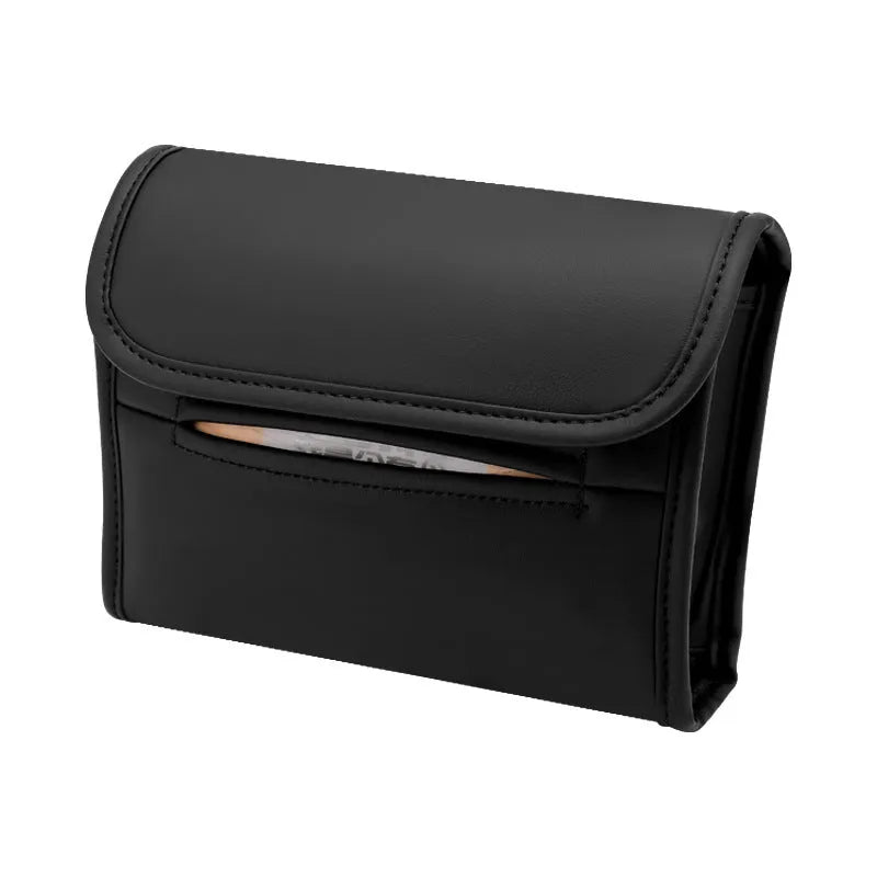 Leather car tissue box with elastic band for vehicle mounting in various colour options