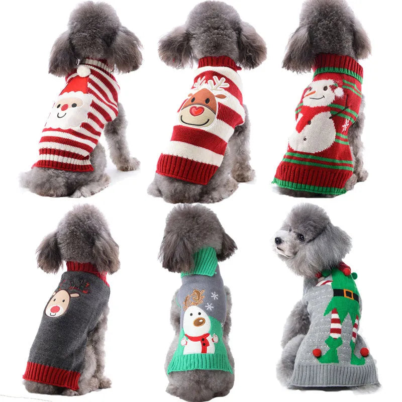 Christmas pompom dog sweater in acrylic knit for small pets multiple colours