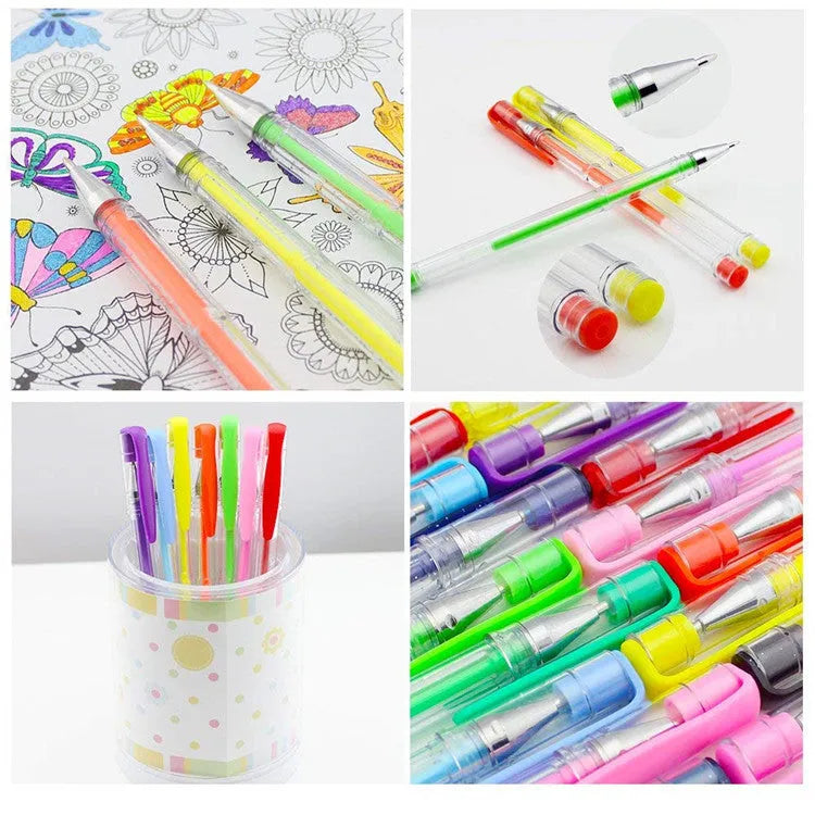 100 colour gel pen and highlighter set with watercolour effects and two tip sizes