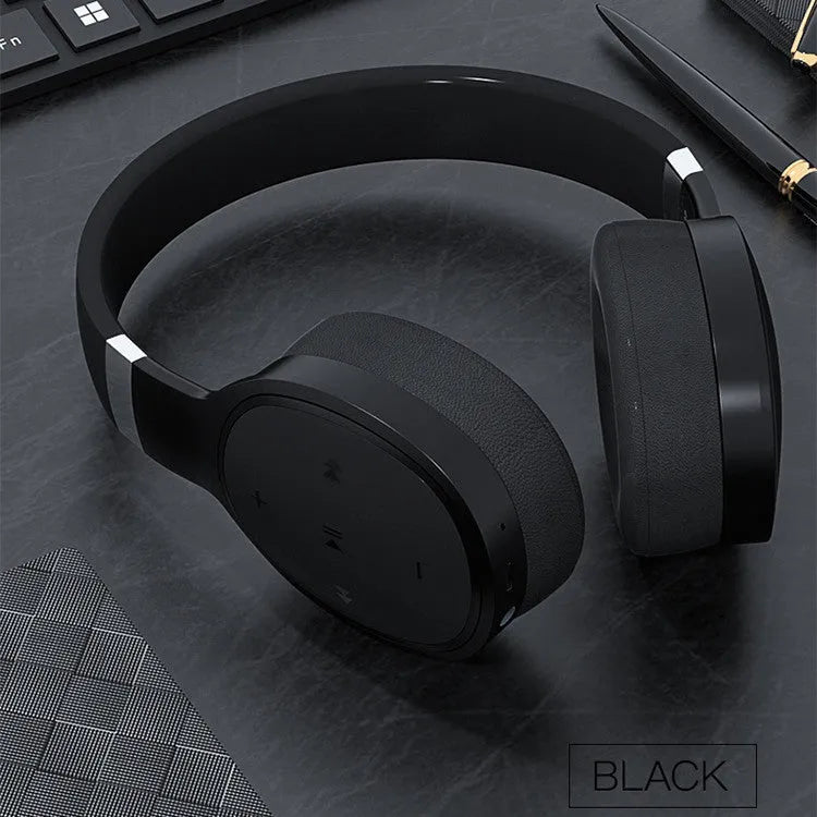 Wireless Bluetooth headset in black colour with over-ear design and adjustable headband