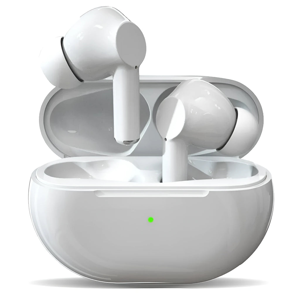 Pro4 Bluetooth wireless headset in black or white with its compact charging case on a dark background.