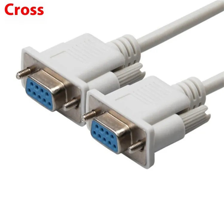 DB9 female-to-female RS232 serial crossover cable, 1.5 metres long, milky white colour