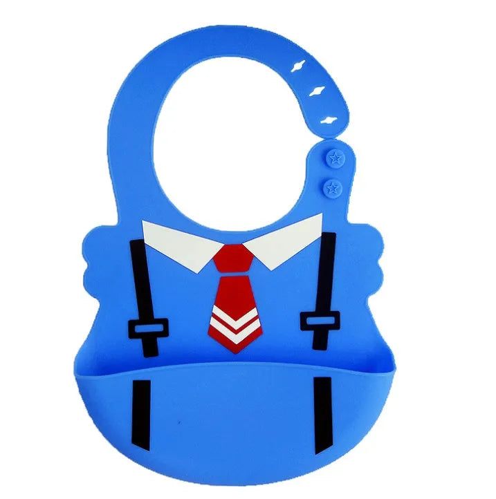 Waterproof silicone baby feeding bib with deep pocket in multiple colours, 28x21cm, on a white background