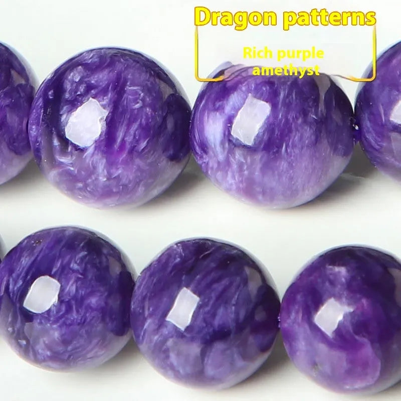 Natural transparent charoite crystal bracelet with platinum settings showing different bead size options
