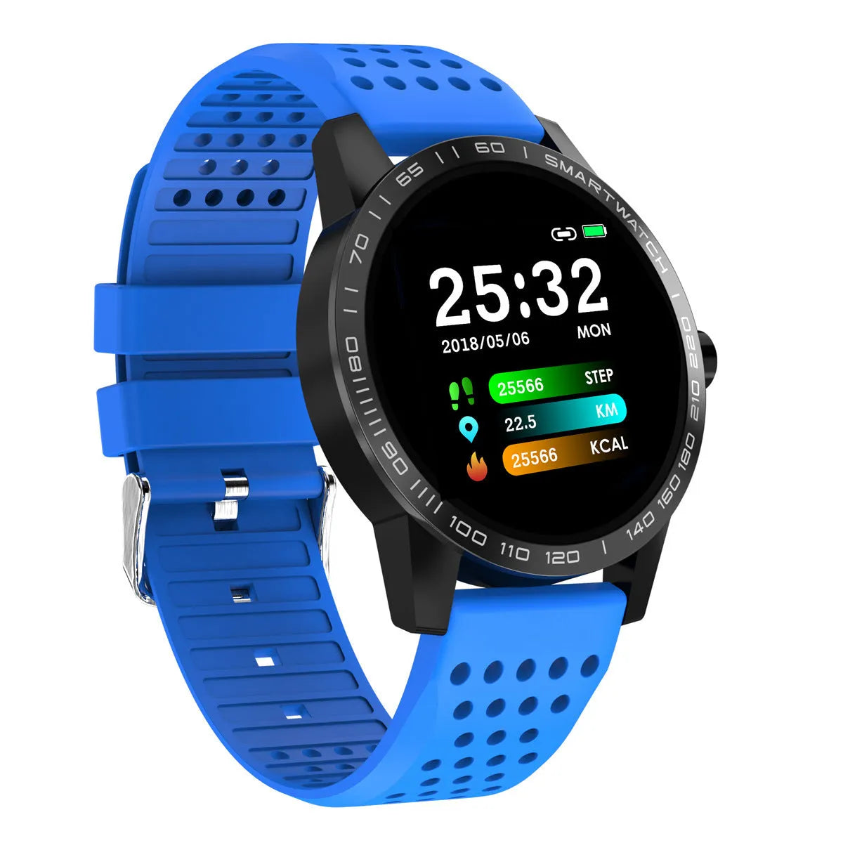 Black or blue smart bracelet with a 1.3-inch colour screen displaying heart rate data.