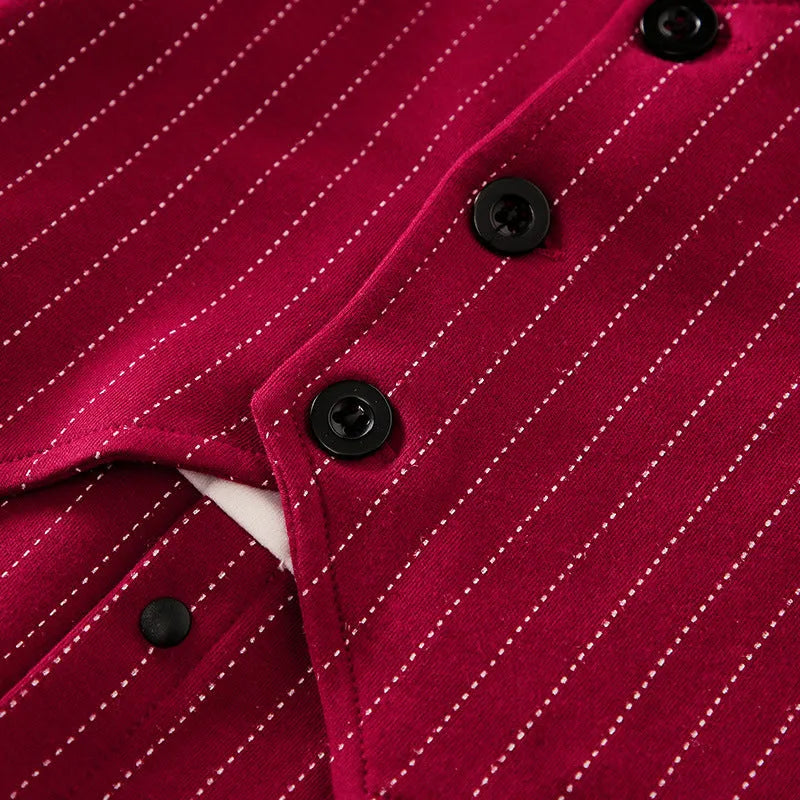 Wine red cotton romper for a baby boy in a gentleman style with long sleeves.
