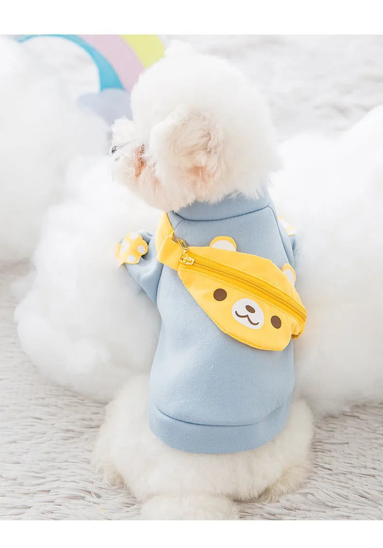Blue milk silk cartoon backpack pet clothes sweater for small to large dogs