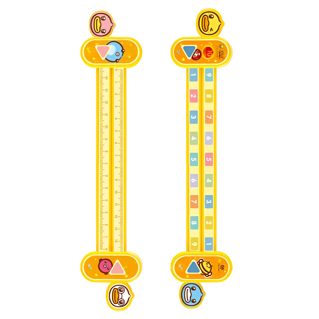Yellow plastic children's digital decomposition ruler measuring 24.5cm length with cartoon design for mathematics education