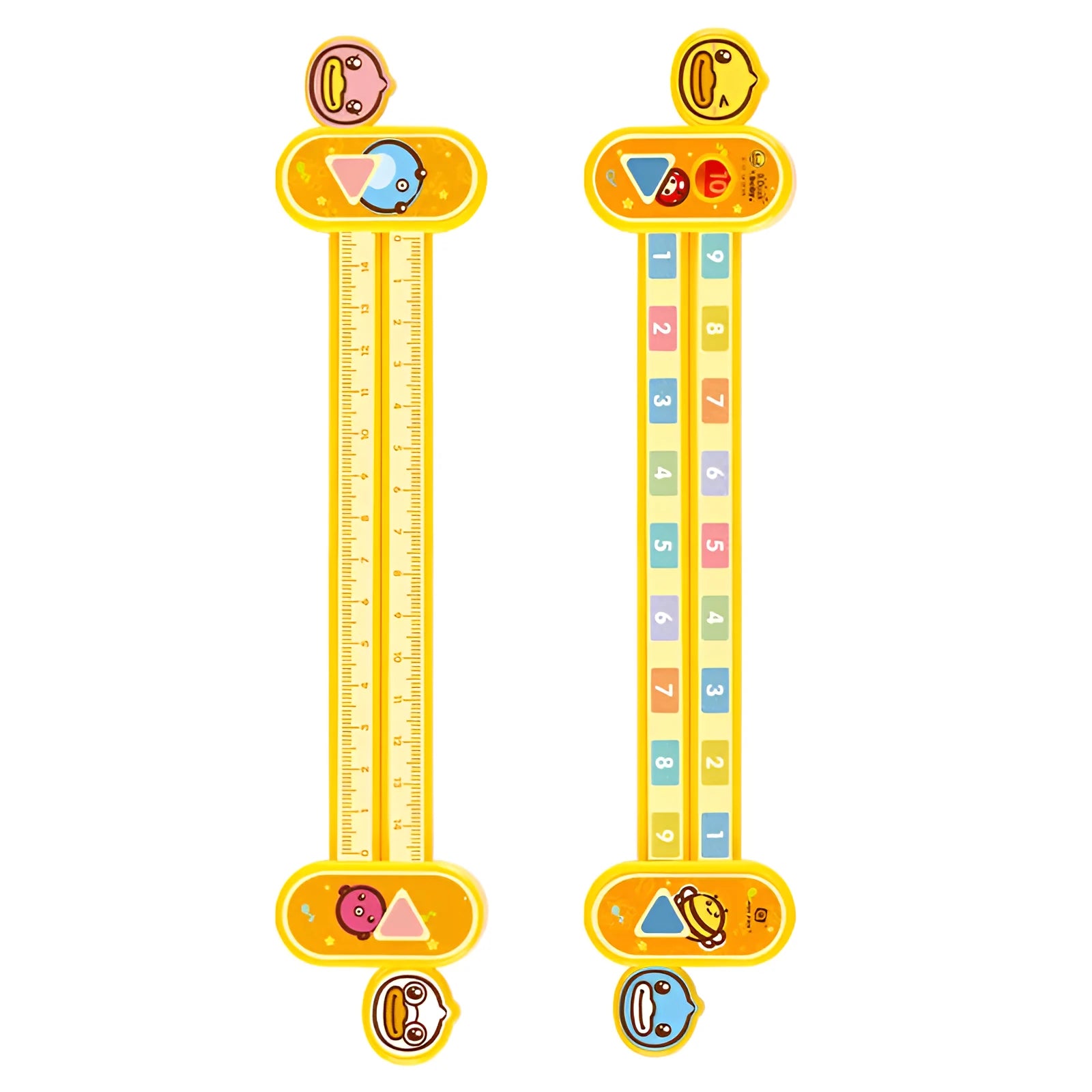 Yellow plastic children's digital decomposition ruler measuring 24.5cm length with cartoon design for mathematics education