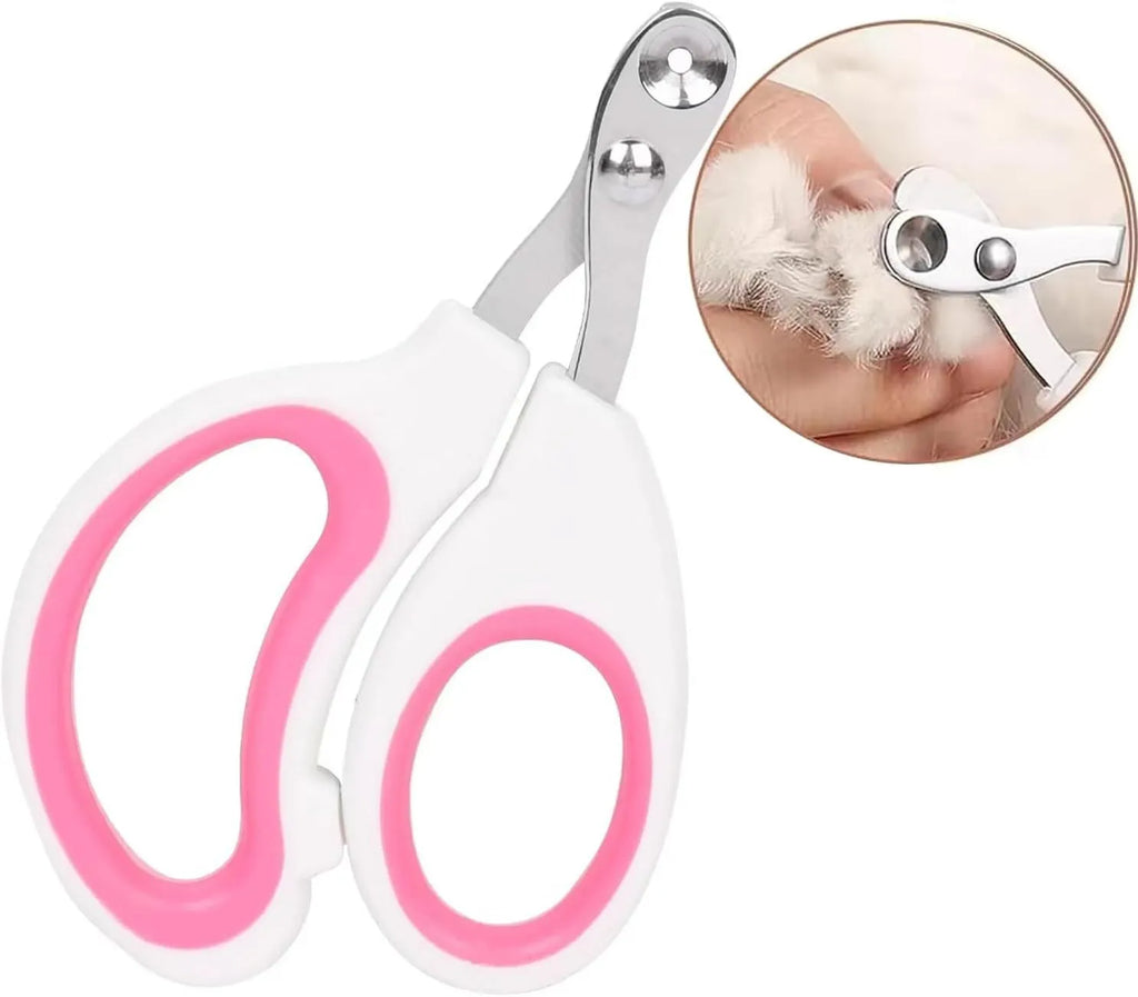 Blue professional cat nail clippers with a circular safety hole and cushioned non-slip handles.