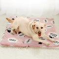 Pink lambskin pet blanket with cute cartoon design made from flannel and cashmere