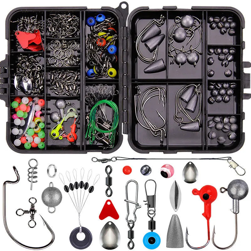 Weihe 257-piece fishing lure accessory set in orange ABS storage box with texas rig components