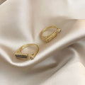 Copper vintage zircon marble ring with electroplated gold finish and adjustable opening, beige colour