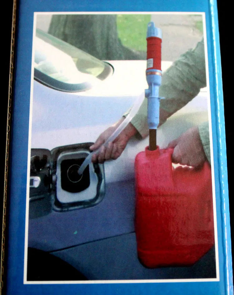 Blue manual siphon transfer pump for fuel oil gasoline and liquid handling