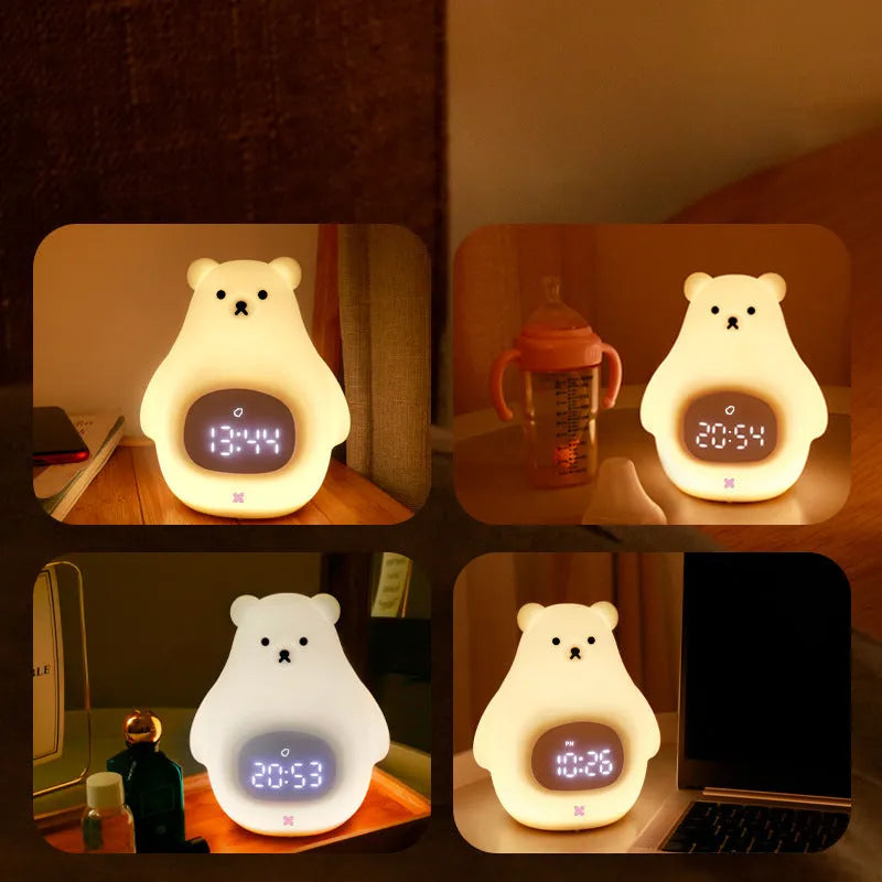 Big white bear silicone night light with timer and alarm clock features