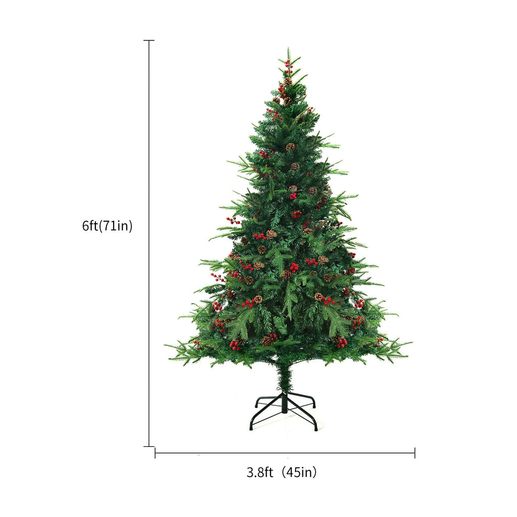 Artificial snow Christmas tree with green and white PVC branches on a metal stand