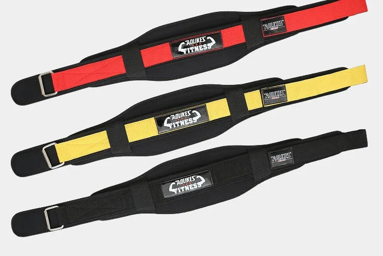 Nylon fitness weightlifting waistband in black red or yellow for adult gym use