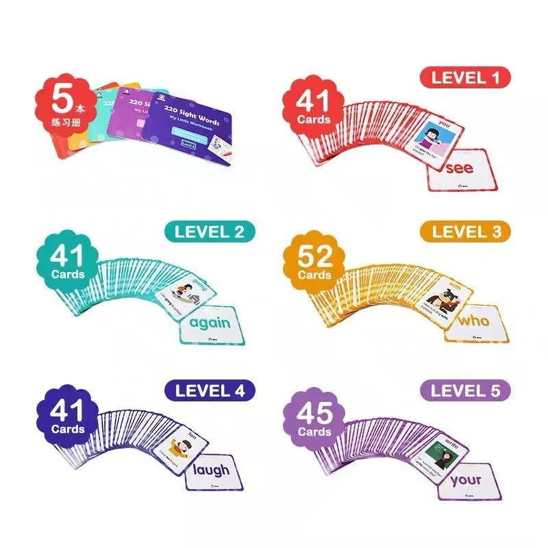 220 high frequency word gift box set with educational cards and workbooks for early childhood phonics practice