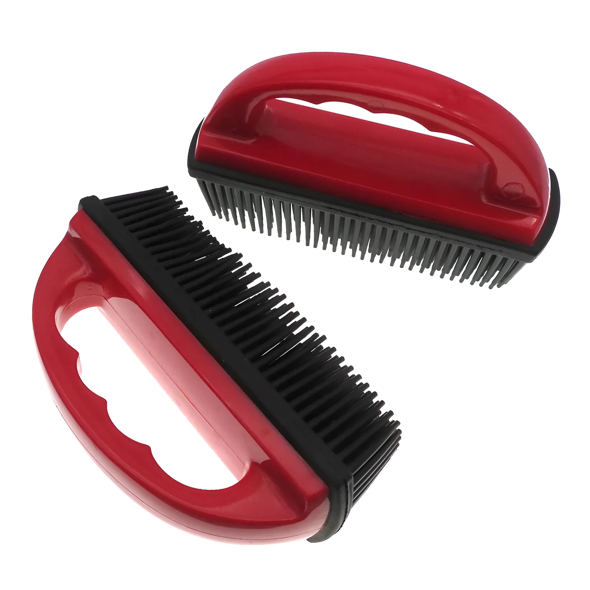Red pet hair removal brush for bath grooming and carpet cleaning measuring 160mm by 85mm