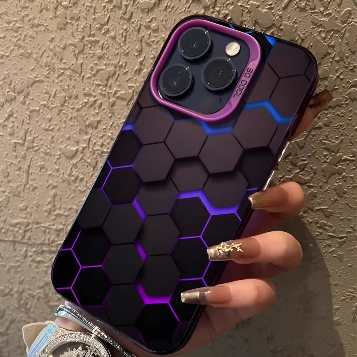 Frosted iPhone protective case in moonlight colour with honeycomb square pattern