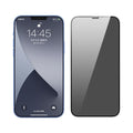 Tempered glass screen protector for iPhone on a table, showing full coverage and clarity.