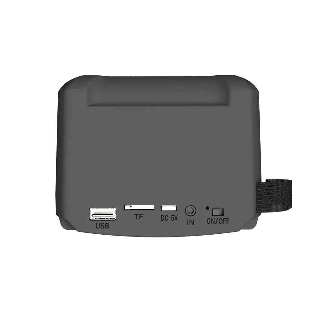Portable Bluetooth speaker with compact 110mm design and USB charging cable