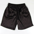 Men's black Tang suit shorts with an elastic drawstring waistband, laid flat.