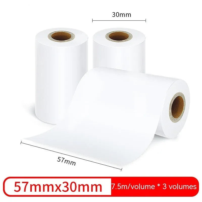 Three rolls of 57x30mm thermal paper in packaging for small printers