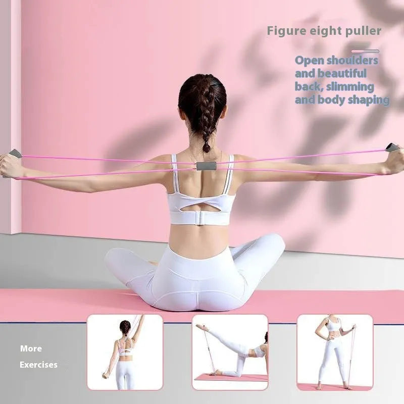 Yoga four-piece fitness set with leg stretching device, yoga ring, pedal tensioner and figure-eight rope