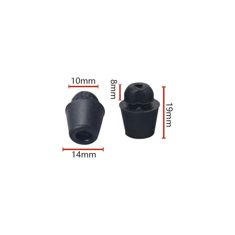 Ten black rubber automotive strut damping buckles for bootlid shock absorption.
