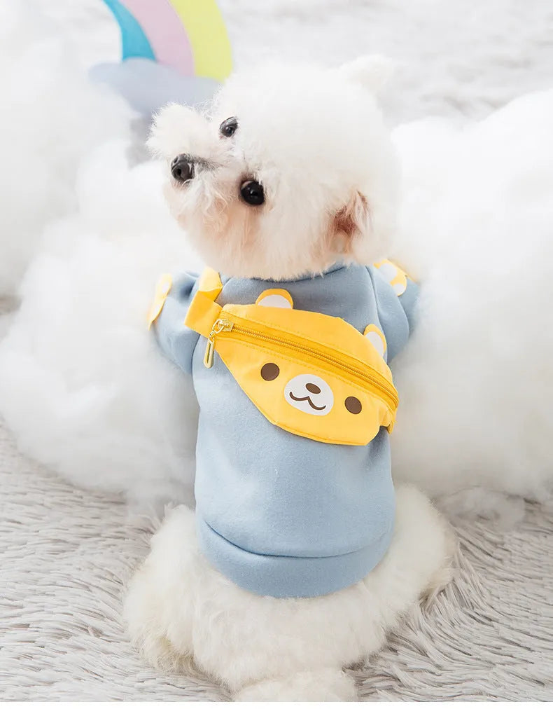 Blue milk silk cartoon backpack pet clothes sweater for small to large dogs